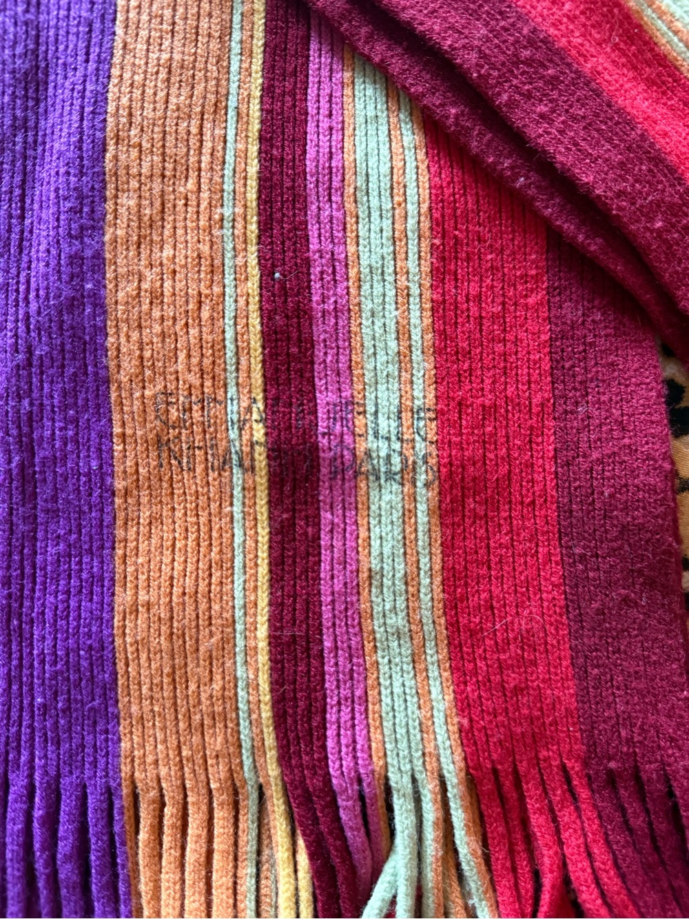 Vintage Emmanuelle Kahnh Paris color block wool knit scarf circa 1970’s/1980’s